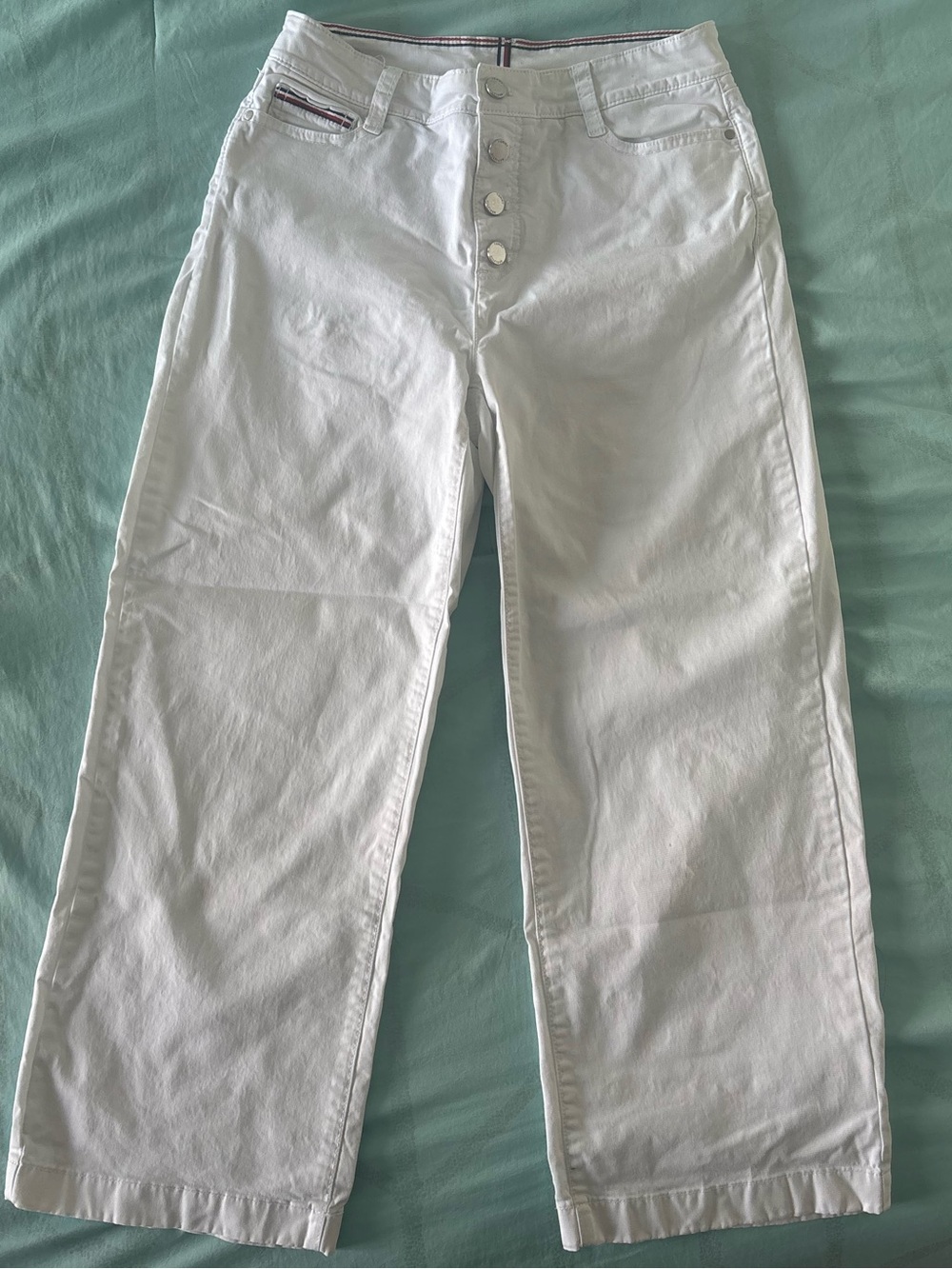 Tommy Hilfiger White Wide-Leg Button-Front Jeans